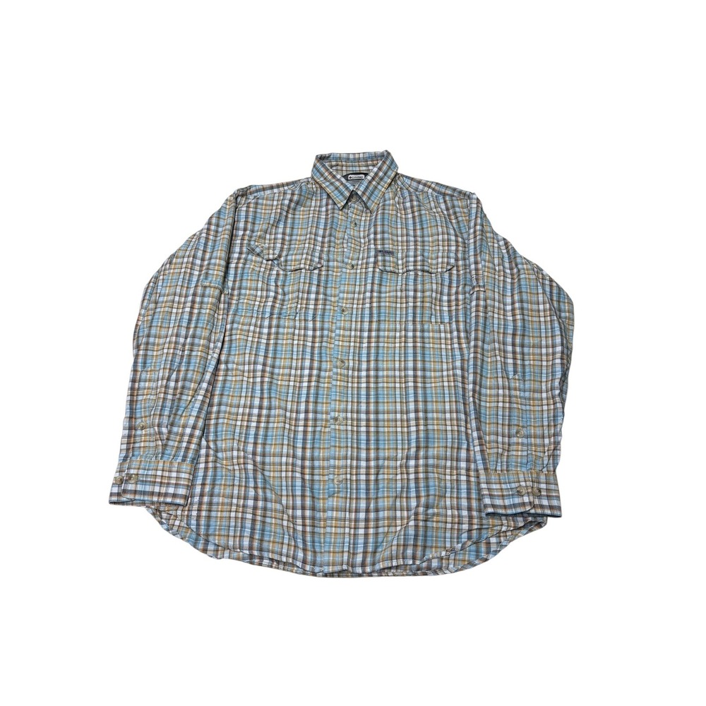 Columbia Titanium Mens Large Blue Plaid Long Sleeve Hiking Fishing Shirt TM7258